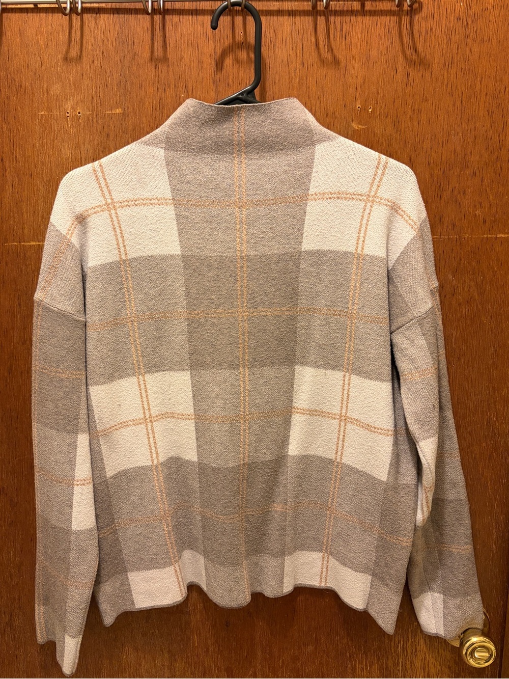 Women’s Khaki and Cream Plaid Sweater